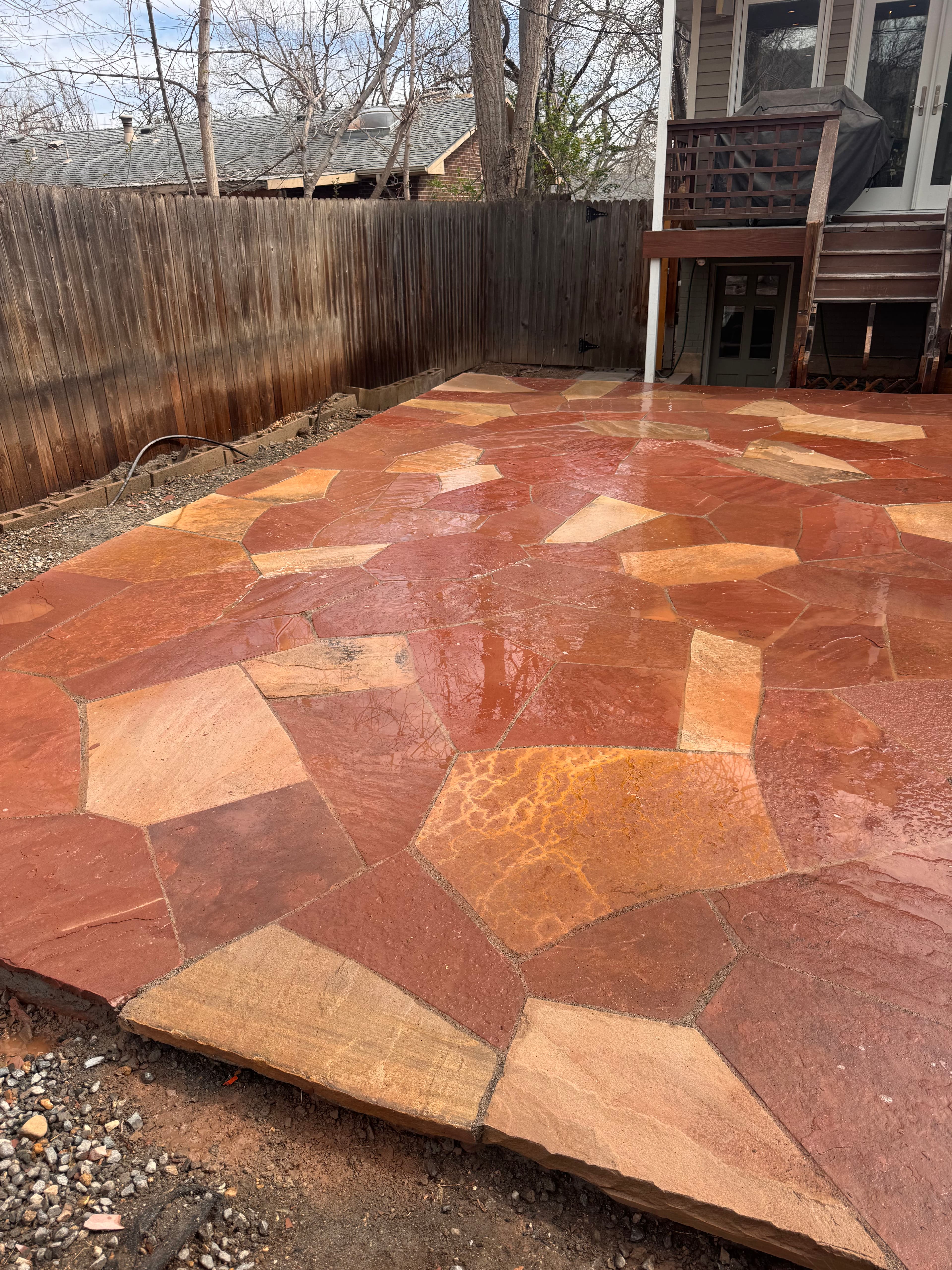 Project Buff and Colorado Red Flagstone Patio Laid Tight and Clean image
