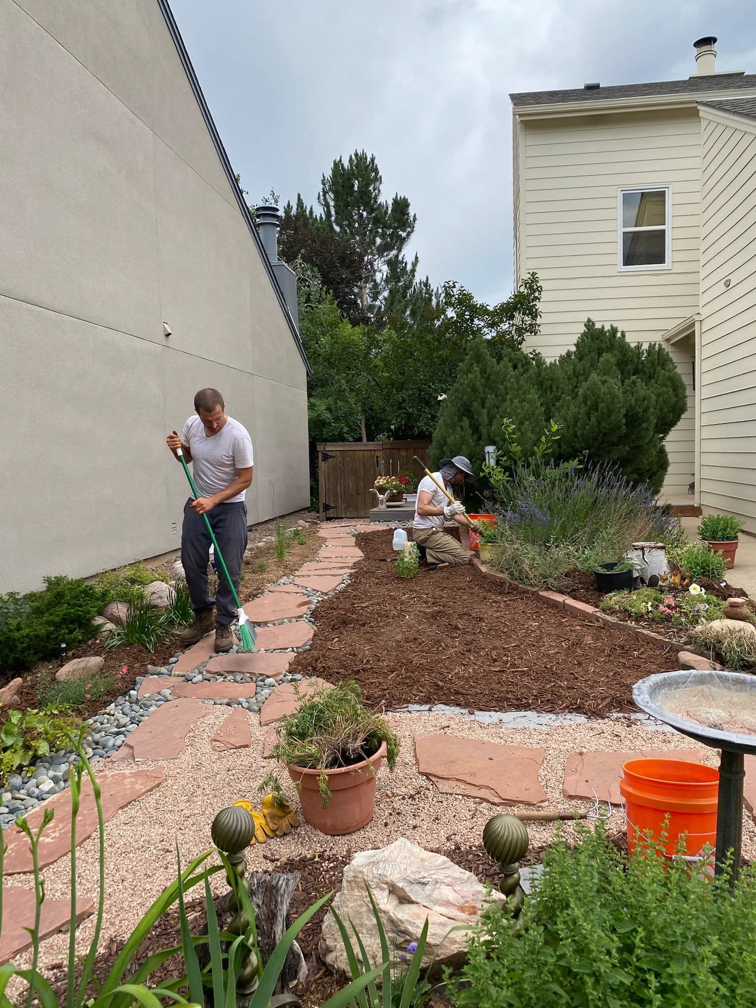 Front Yard Makeover with Mulch and Flagstone Path image